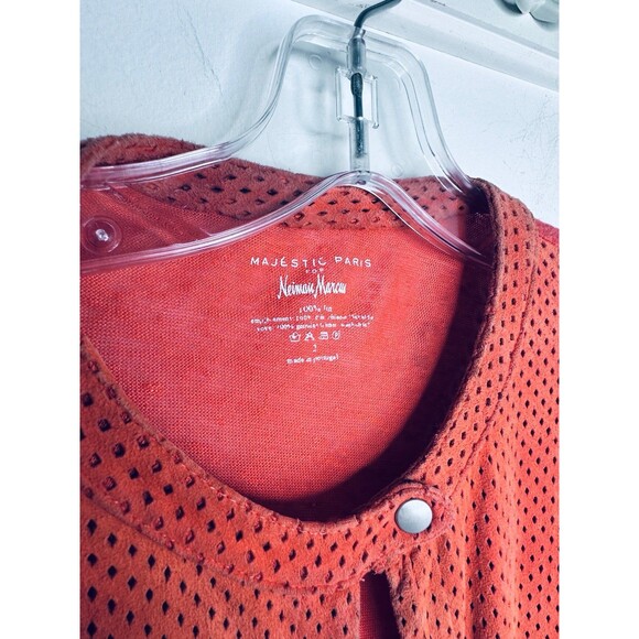 Neiman Marcus Majestic Paris Jacket S Linen Sleeves Back + Suede Front Xsmall 2 - Picture 5 of 8